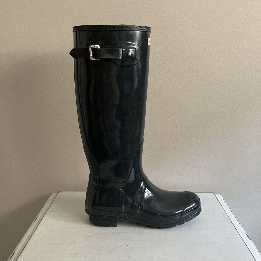 Hunter Original Tall Gloss Women's Size 9 Rain Boots Gray Waterproof - Picture 4 of 9